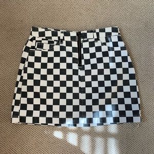 UO Checkered Denim Zip Mini Skirt